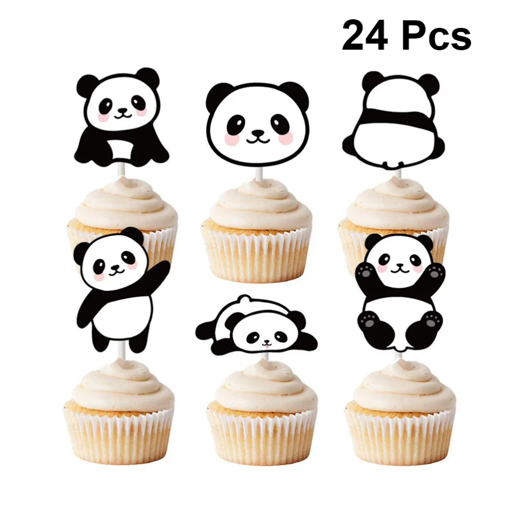 24pcs Cute Panda Shaped Cake Toppers Birthday Party Dessert Decoration  Supplies Cupcakes Toppers Black White - Cake Decorating Supplies -  AliExpress