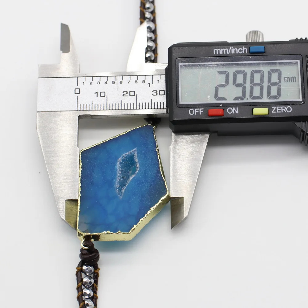 irregular blue natural stone slab focus bracelet hand made with matching beads and hematite vintage style for men and women