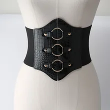 

Fashion Adjustable No Buckle Leather Belts For Women Corset Waist Belt Elasticity Black Waistband for Dresses Coat Wide Girdle