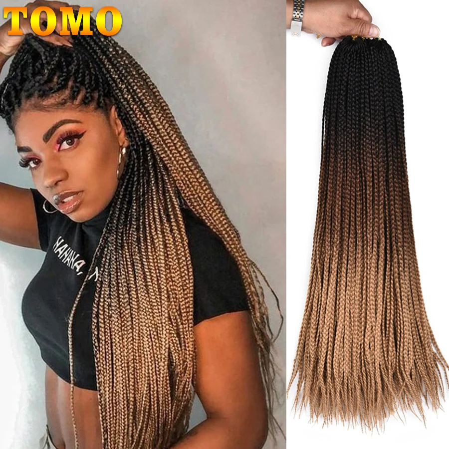 TOMO Soft Box Braids Crotchet Braid Synthetic Ombre crochet hair extensions Braiding Hair Extension 24Inch 22Roots Rainbow Pre Looped Box Crochet Hair