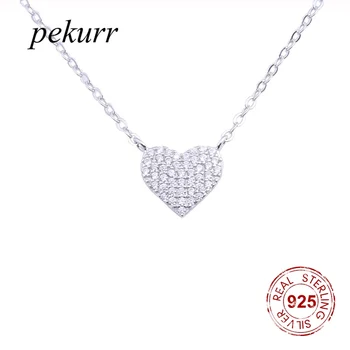 

Pekurr 925 Sterling Silver Paved Zircon Love Heart Necklaces For Women Long Chains Collar Pendants Fashion Jewelry Lover Gift