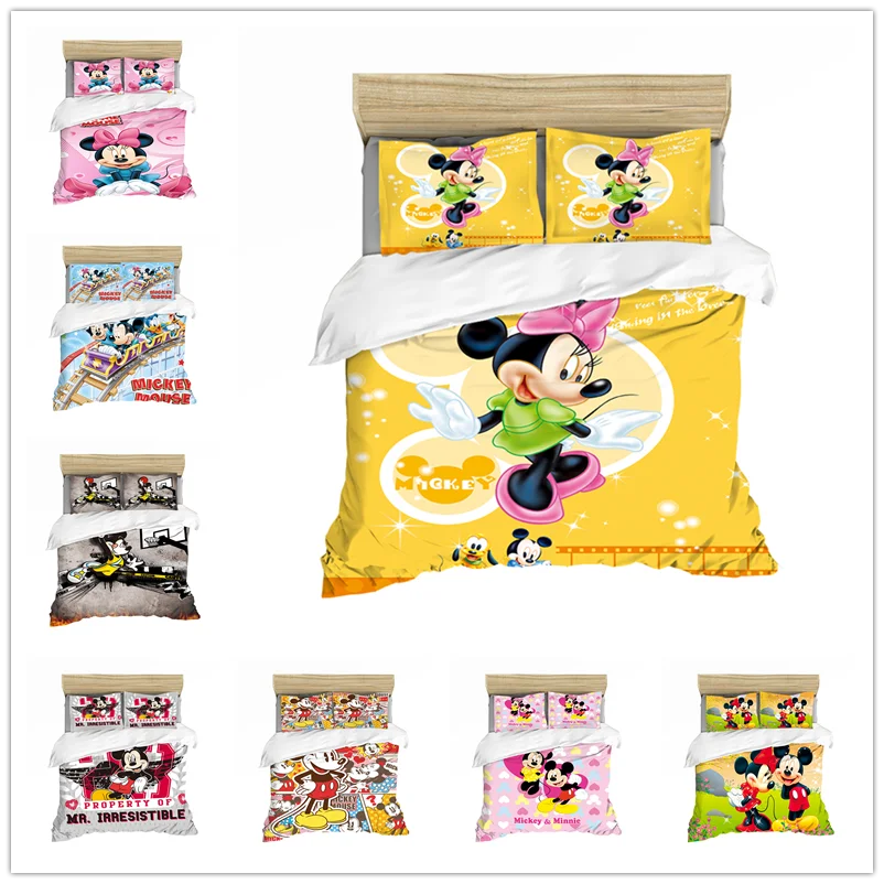 

Mickey Mouse Bedding Set Christmas Gift Soft Home Textiles Bedroom Twin Double Queen King Size Children Couple Student Bed Set