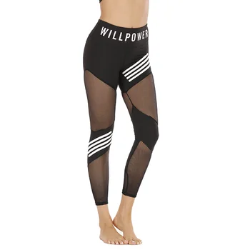 

Women Stretchy Gym Sporty Yoga Tight Pants Quick Drying Mesh Fitness Leggings High Waist Letter Print Booty Building Pants