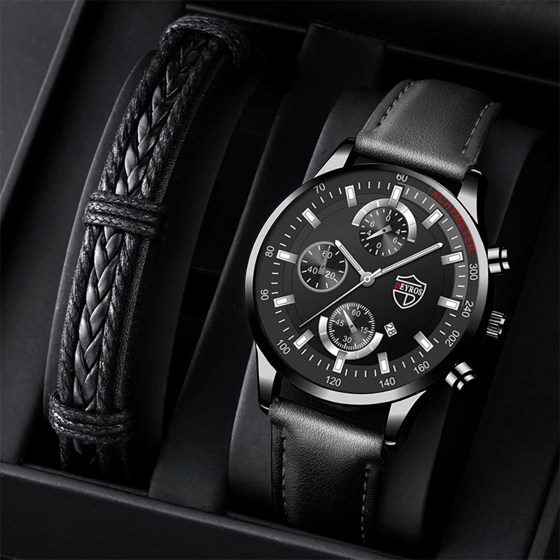 Luxury Mens Leather Watches Stainless Steel Fashion Calendar Quartz Wrist Watch Leather Bracelet Male Business Luminous Clock