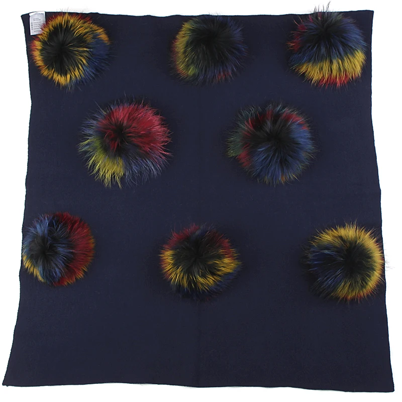 navy multicolor Geebro, теплое шерстяное Пеленальное Одеяло для новорожденных, одеяло для путешествий, спальное одеяло с 8 помпонами из натурального меха енота, детские постельные пеленки - Цвет: navy multicolor