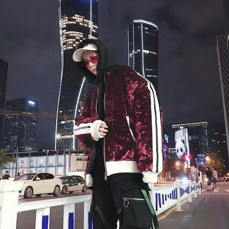 Autumn Winter Male Bright Silk Thickening Increase Cotton Loose Coat Men's Vintage Streetwear Hip Hop Jacket Overcoat Hombres