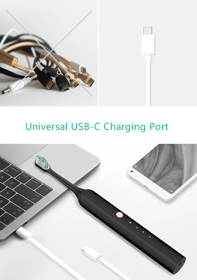 Yabefa usb type-C аккумуляторная электрическая зубная щетка для взрослых