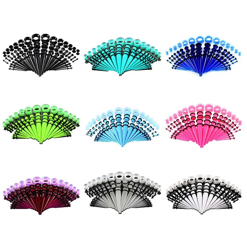 Body Piercing Jewelry 50pcs Acrylic Ear Gauge Taper And Plug Stretching Kits Mixed Color Ear Flesh Tunnel Expansion Body Piercing Jewelry