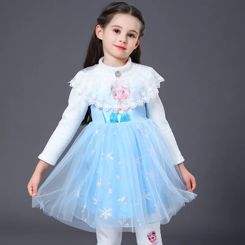 Q30252-1 Vestidos/Одежда для девочек; Детские платья для девочек; детская Рождественская одежда; зимнее флисовое теплое платье принцессы Эльзы с кружевом и сеткой - Цвет: Q30252-1