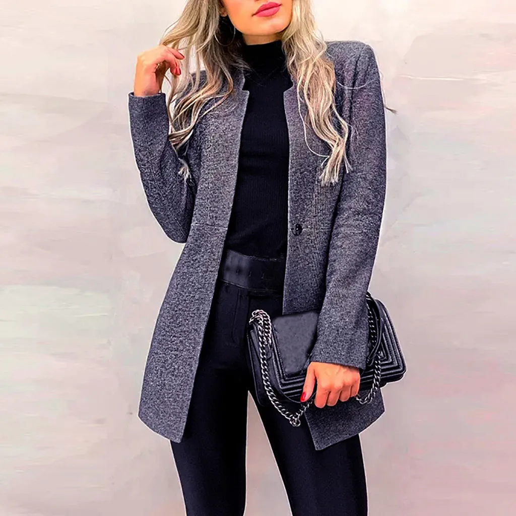 Chaquetas mujer женский однотонный OL стиль длинный рукав элегантный тонкий костюм шерстяное пальто куртка veste femme зима осень плюс размер