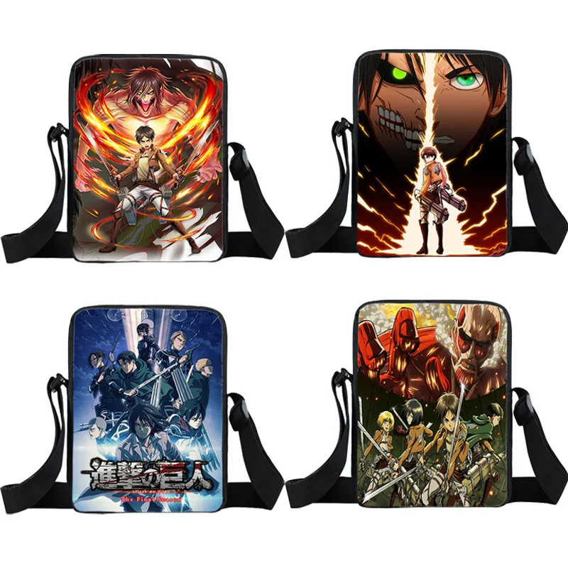 

Anime Attack on Titan Shoulder Bag Boys Girls Messenger Bags Harajuku Zipper Purse Teenager Travel Shoulder Bags Casual Handbags