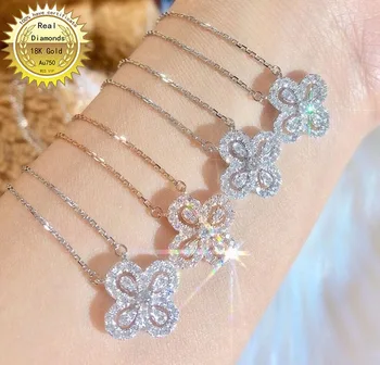 شراء18K عقد ذهب طبيعي 0.3ct الماس قلادة زهرة شكل قلادة