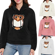 Feitong/Лидер продаж, женская зимняя плюшевая толстовка с длинными рукавами, толстовка с капюшоном с рисунком совы, осенний пуловер, блузка, топ, 1 шт