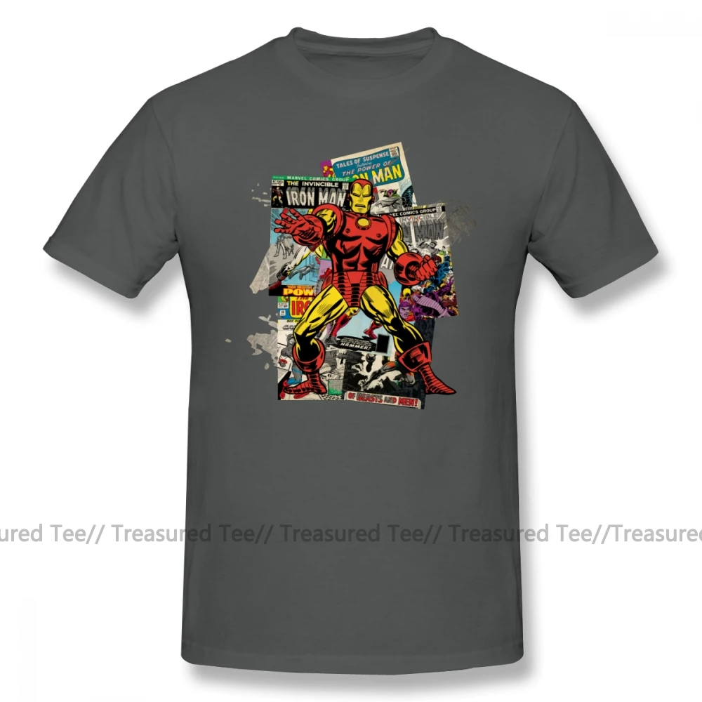 Goedkoop Iron Man T shirt Iron Man Retro Comic Collage T shirt Leuke Plus Size Tee Shirt Katoen Korte Mouwen Strand Heren gedrukt Tshirt