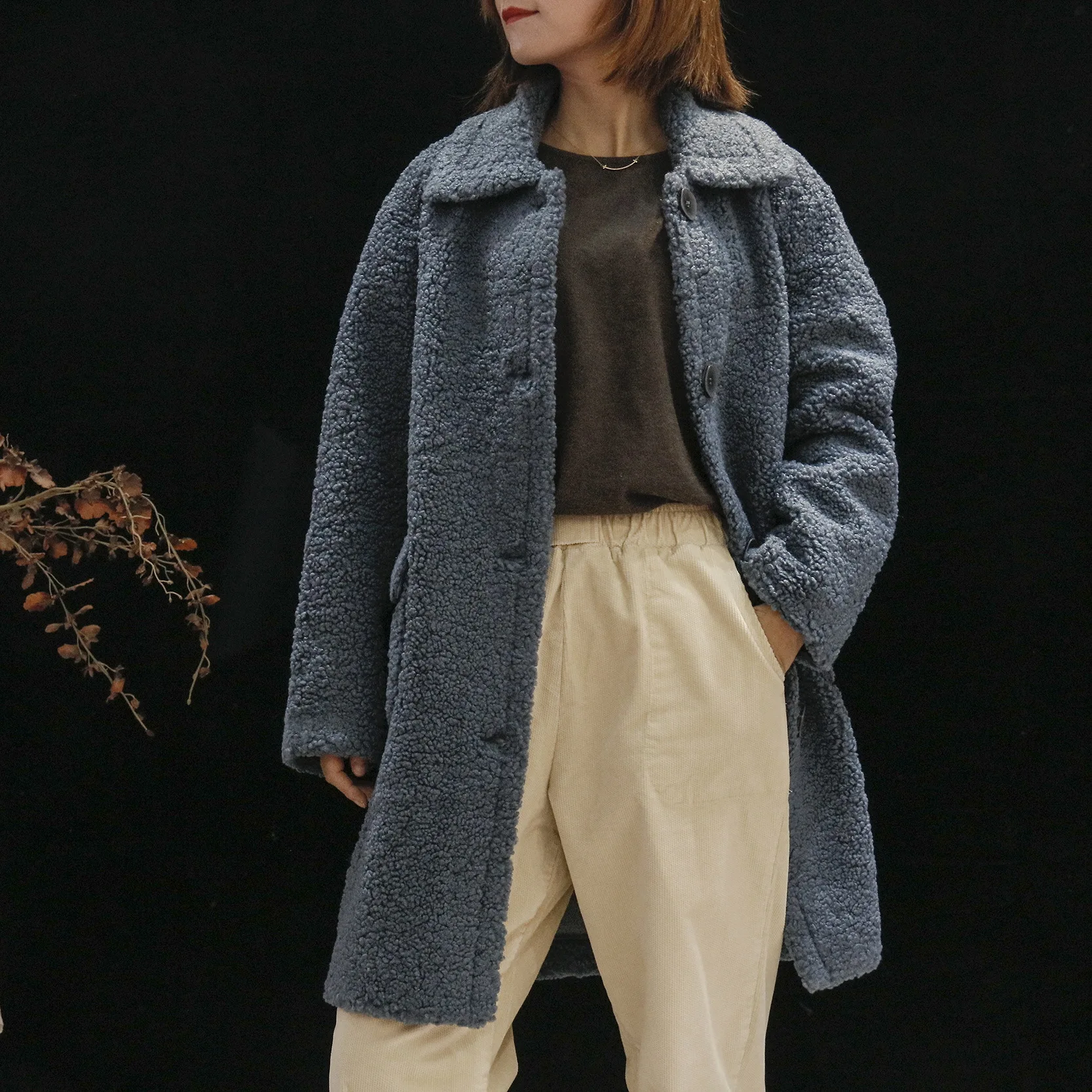 

Artistic Retro 19 Autumn And Winter New Style Coffee Color Mid-length Casual Versatile Lambs Wool Casual Cotton Overcoat 6641