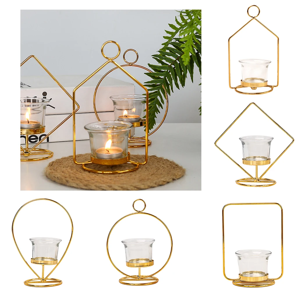 Iron Art Golden Candle Holder Wrought Hollow Candlestick Iron Lantern for Party Home Table Decoration