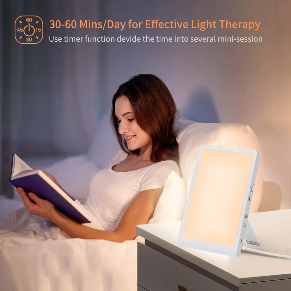 LED Light Therapy Lamp UV-Free 10000 Lux Happy Light 2800-5700K Color Temperature Brightness 4 Timerss Stepless Adjustable D30 3d night light