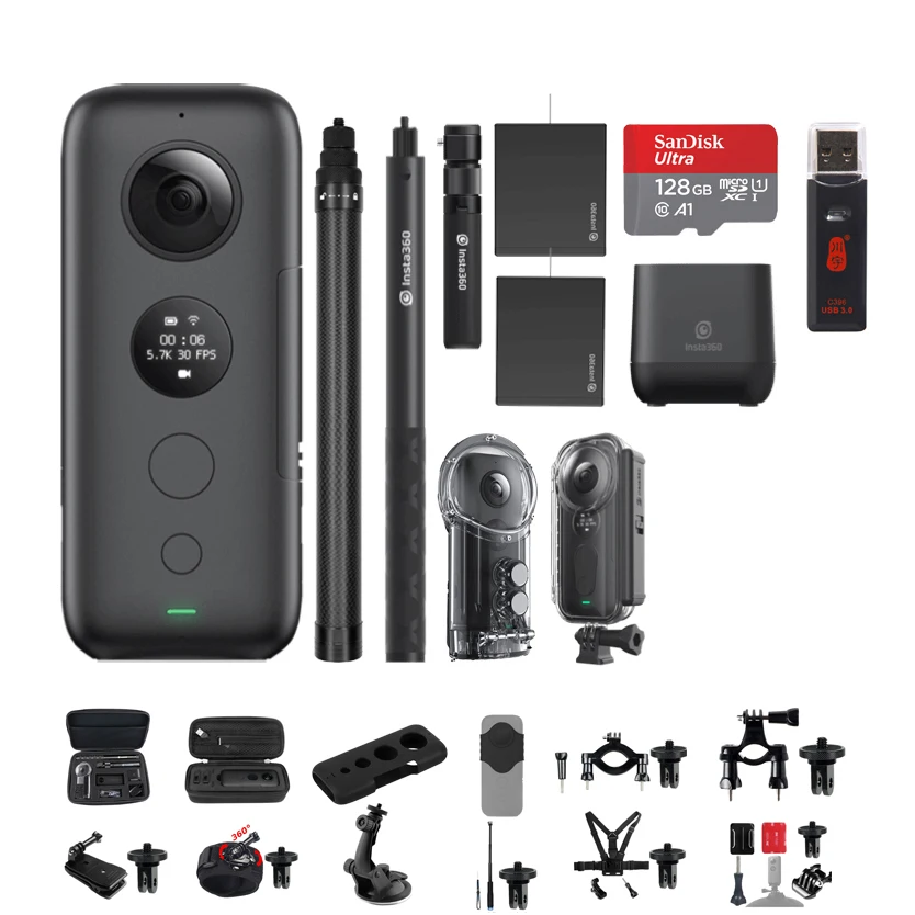 Insta360 ONE X 5,7 K VR 360 панорамная экшн-камера для iPhone и Android Insta 360 зарядное устройство для батареи Чехол для селфи - Цвет: Bundle 11
