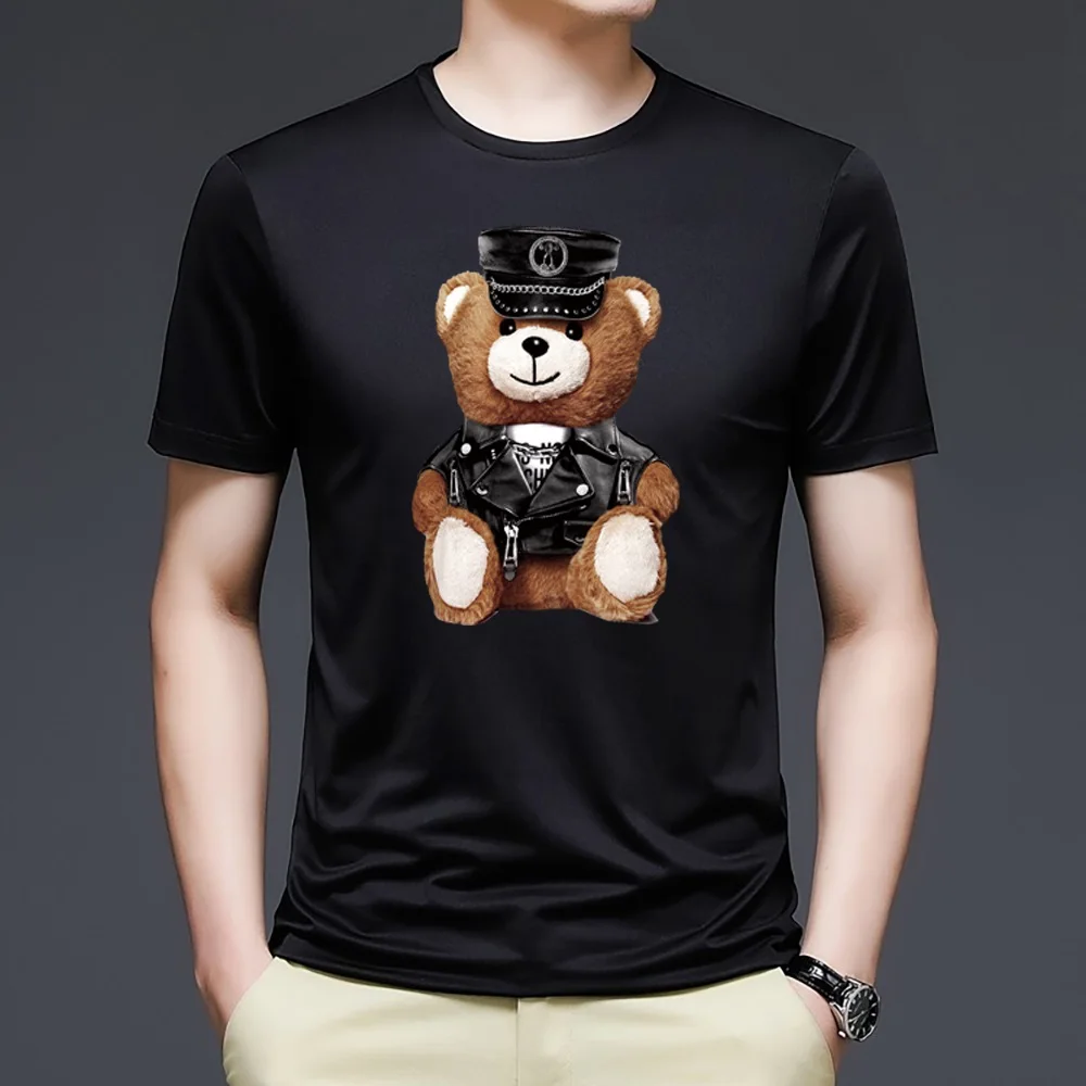 2022 Summer Bear Print Short-sleeved T-shirt Male Short Sleeved Summer Casual Loose O-Neck Tees Harajuku Streetwear Men T Shirt