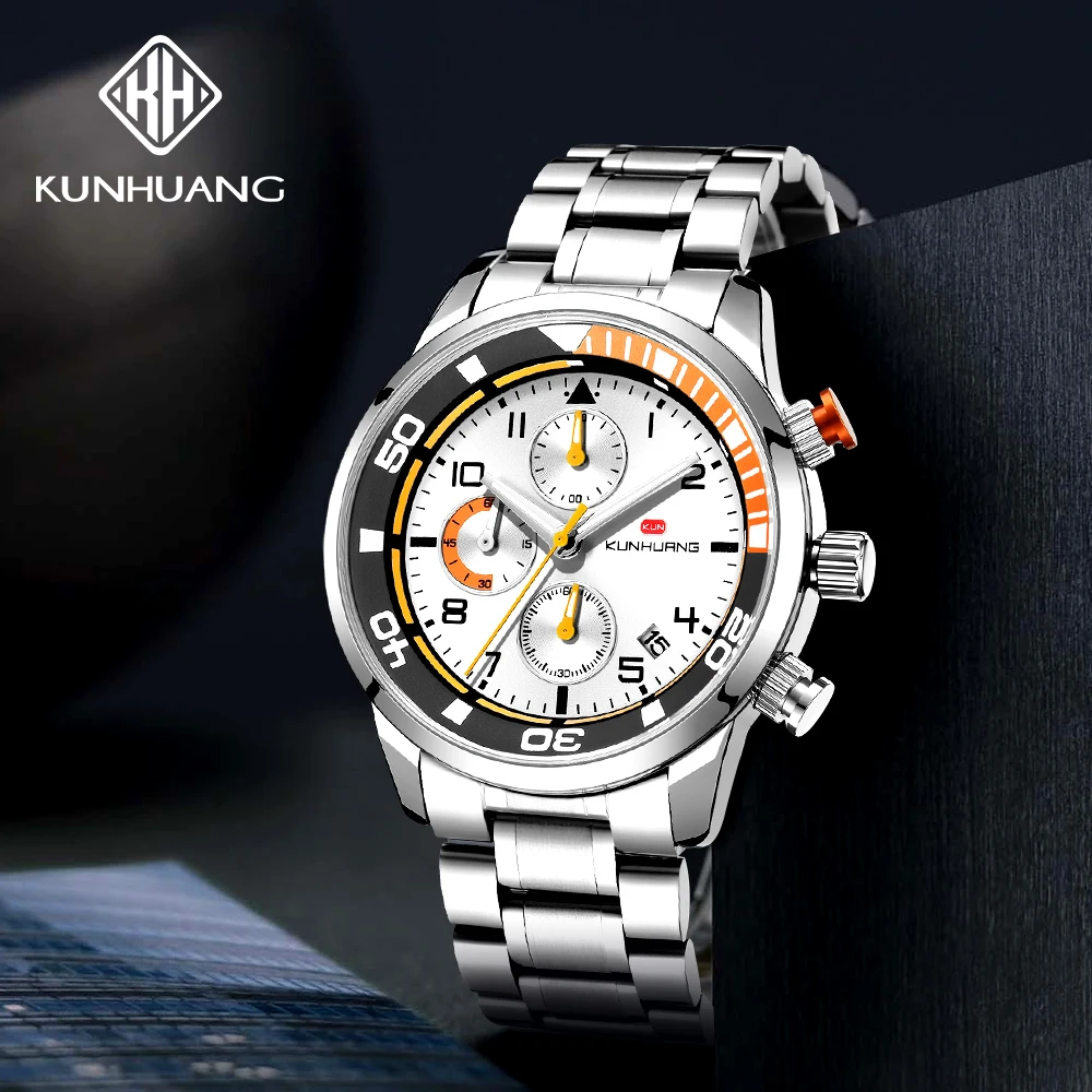 

KUNHUANG Hot Sell Sports Style Men Watch Practical Multi-functional Quartz Wristwatch Calendar Function Luminous Hands 1011