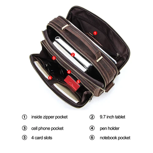 연락처 미친 말 가죽 남자 메신저 가방 빈티지 남자 Crossbody 가방 핸드백 대용량 남성 어깨 가방 Bolsos 4