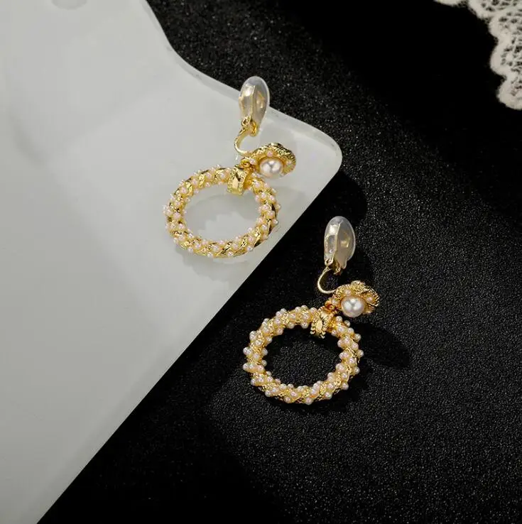 Clip on Earrings Бренд Grace Jun, корейский стиль, двойные круглые клипсы с искусственным жемчугом, серьги и серьги-гвоздики для женщин, лучшее ювелирное изделие, подарок - Окраска металла: Clip on Earrings