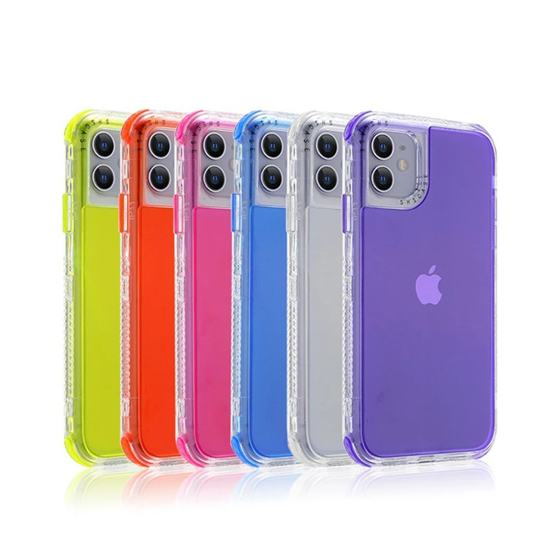 Shockproof Bumper Candy Color Phone Case for iPhone 13 12 11 Pro XS Max XR X 12Mini 7 8 Plus SE 2020 Transparent Soft Back Cover apple magsafe