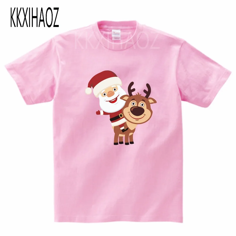 Футболка с изображением Санты и лося; футболка для мальчиков; Рождественская футболка; футболка для девочек; Повседневная хлопковая Футболка для детей среднего возраста; 7