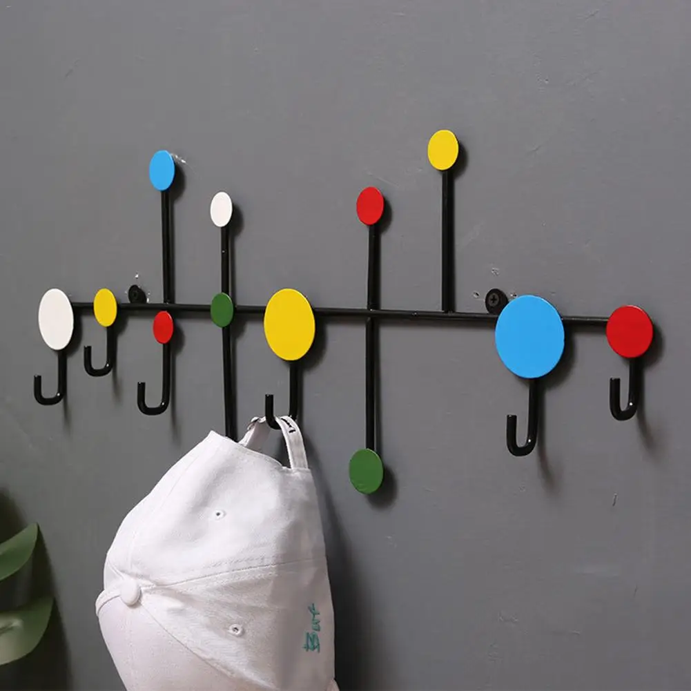 Wall Storage Iron Hook Polka Dot Wrought Iron Decorative Wall-mounted Key Hook Coat Hat Hanger For Living Room Organizer