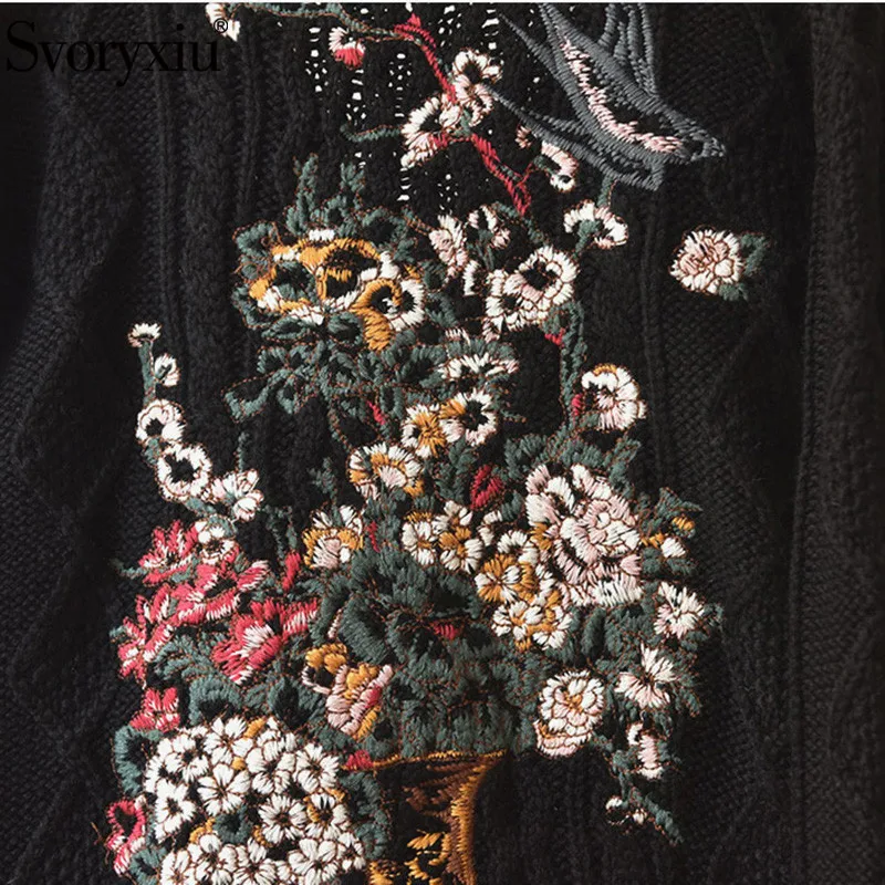 Svoryxiu дизайнерский осенне-зимний шерстяной вязаный кардиган, женский свитер с длинным рукавом и v-образным вырезом, кардиган с вышивкой, плотное пальто