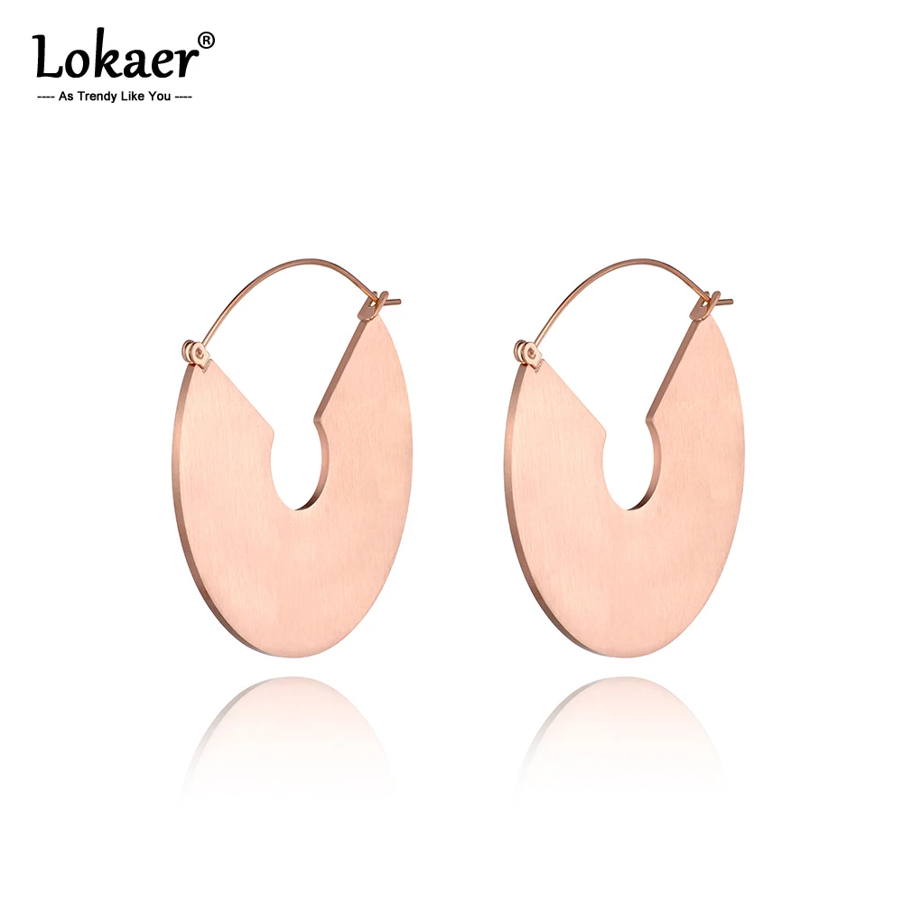 Lokaer Titanium Stainless Steel Trendy Geometry Hoop Earrings Jewelry Rose Gold Creative Earrings For Women Girls Aretes E19246