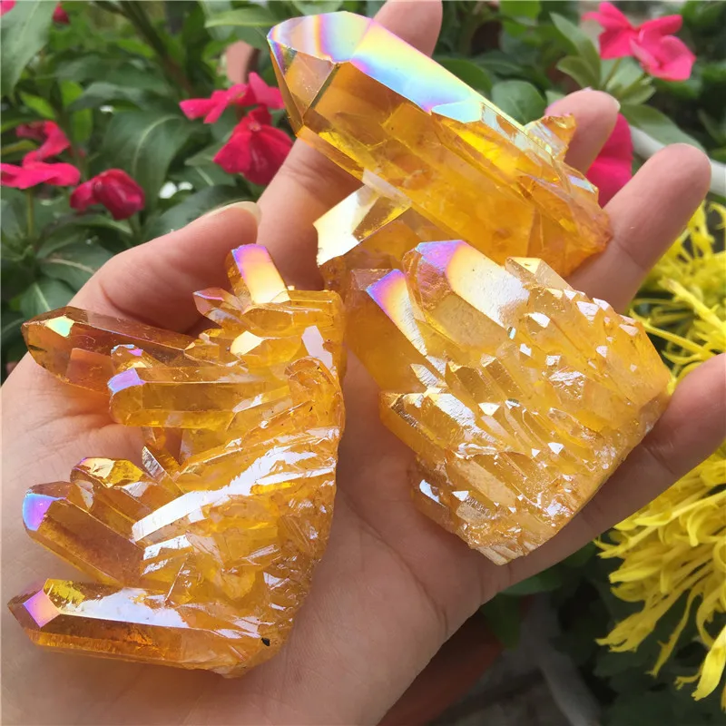 orange 1pcs Natural crystal quartz Rare beautiful flame aura quartz crystal cluster Ore Mineral Healing Specimens Random delivery - Цвет: orange