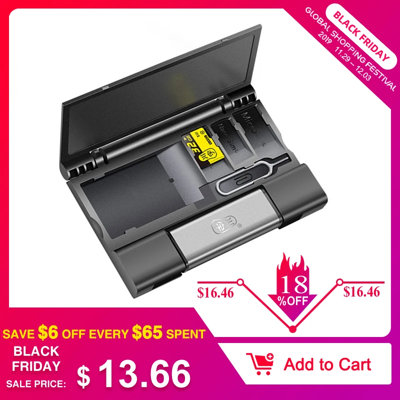 

Kawau Large Capacity Card Box + Type-c USB 3.0 Micro USB Card Reader + Eject Pin Key for Mobile Phone Tablet