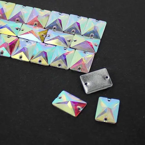 

Free Shipping, 100pcs/Lot, 13*18mm Crystal AB / Clear AB sew on Rectangle stones flat back resin sew on Beads/ Stones Decoration
