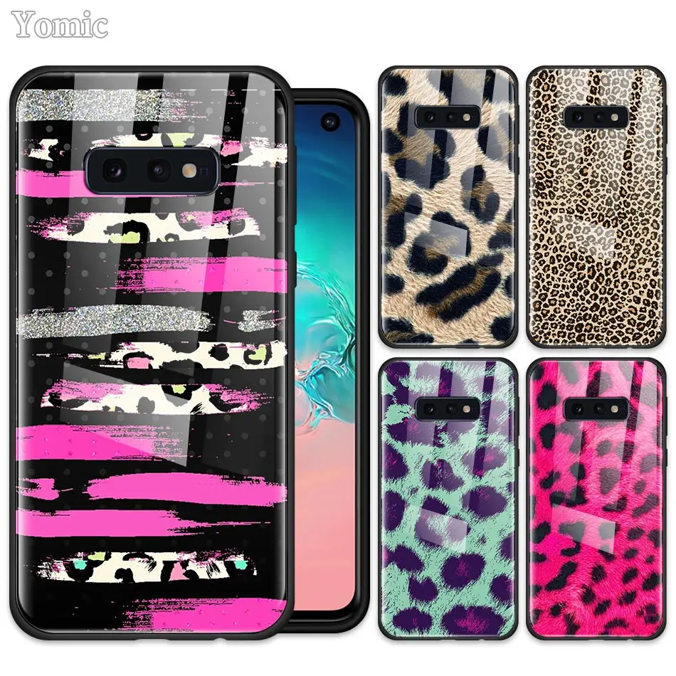 Leopard Series Phone Case for Samsung Galaxy S20 S10 S10e S9 S8 + Note 10 Plus 5G A50 A70 Black Soft Edge Tempered Glass Cover | Мобильные