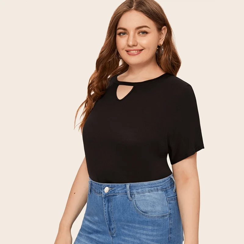 

2XL To 8XL Oversized T Shirts Women Tops Hollow Out Short Sleeve Thin Loose Solid Color Casual Tees Women Outerwear T2067