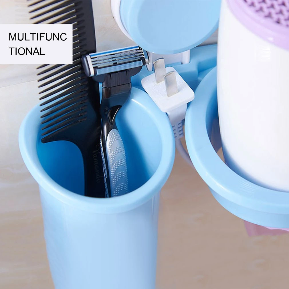 Wall-Mounted Bathroom Suction Cup Hair Dryer Holder Comb Rack Stand Set Storage Organizer 3 Colors