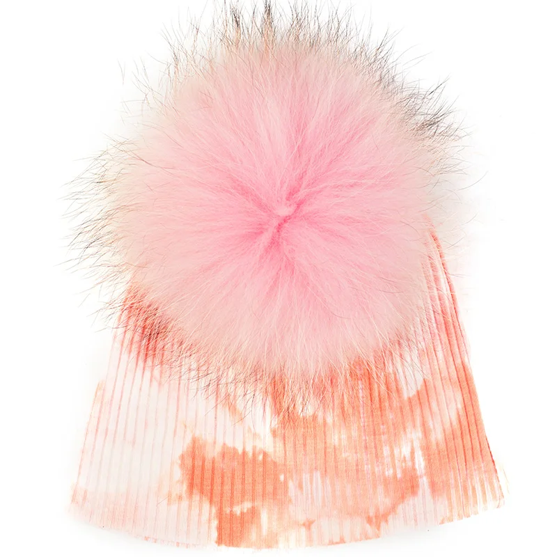 pink white Geebro/Милая хлопковая мягкая шапка с черепом для малышей, настоящая меховая шапка с вязаным помпоном, теплый галстук, краска, шляпа на зиму осень, шляпа с лентами для новорожденных - Color: pink white
