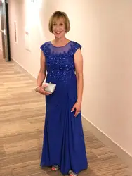 2019 г. Синие платья для матери невесты трапециевидные шифоновые платья с рукавами-крылышками и бусинами, длинные платья для матери и жениха