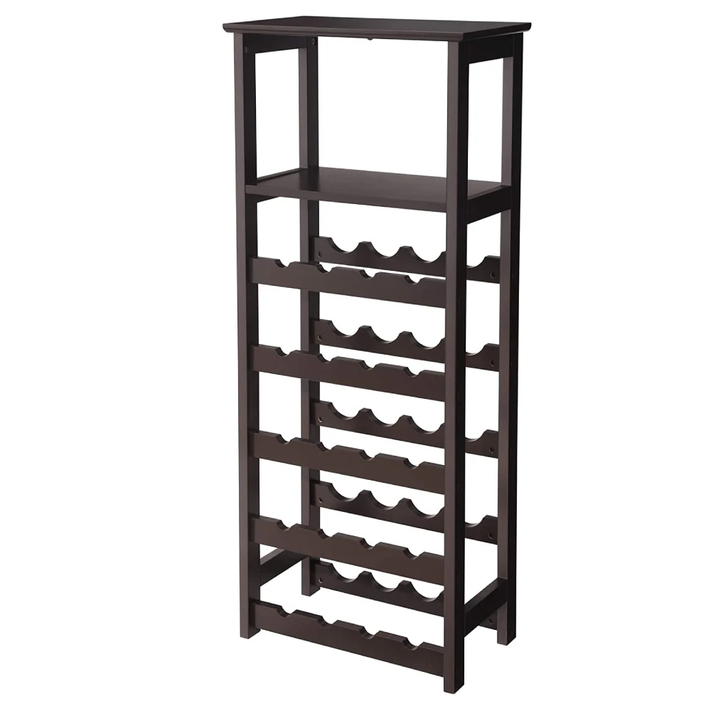 

Wooden Wine Rack Free Standing Wine Holder Display Shelves with Glass Holder Rack 20 Bottles Stackable Capacity for Kitchen