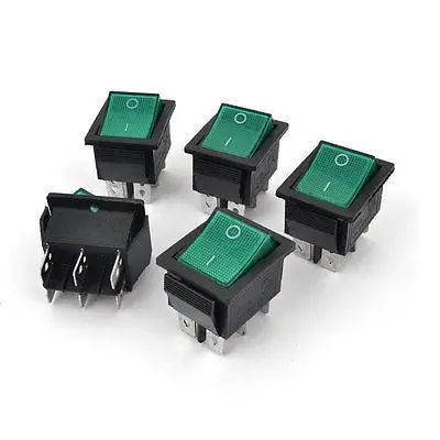 

5pcs DPDT I/O 2 Position Green Lamp Boat Rocker Switch 6 Pins AC 250V 15A