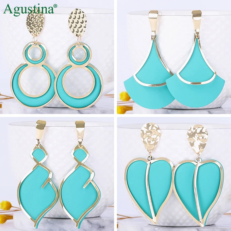 

Agustina drop earrings fashion jewelry metal blue earrings for women long earrings dangle geometry earring boho kpop wholesale