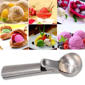 

1pc Stainless Steel Ice Cream Spoon Ice Ball Maker Hockey Machine Frozen Yogurt Fruit Watermelon Digging Polished Cake Spoon
