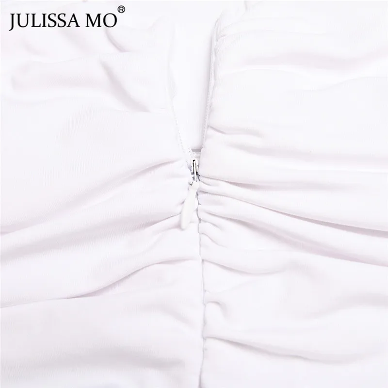 JULISSA MO White Mesh Ruched Autumn Dress Women Strapless Bodycon Sexy Party Dress Fashion Ruched Bandage Dresses Vestidos Short