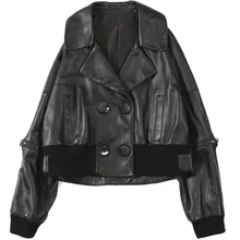 Натуральная кожа, весна, новинка, кожа для женщин, овчина, Вязанная, сшитая, большой размер, костюм, воротник, мотоциклетная кожаная куртка