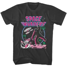 Los invasores espaciales Luna pelea Mens T camisa batalla alienígena Vintage juego de Arcade