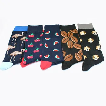

Cartoon pattern print socks cherry coffee beans watermelon dog snake anchor cactus feather cute funny fashion men cotton sock
