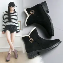 Милые элегантные женские сапоги до середины икры из флока на молнии винтажные зимние сапоги из хлопчатобумажной ткани обувь на низком квадратном каблуке с круглым носком; большие размеры