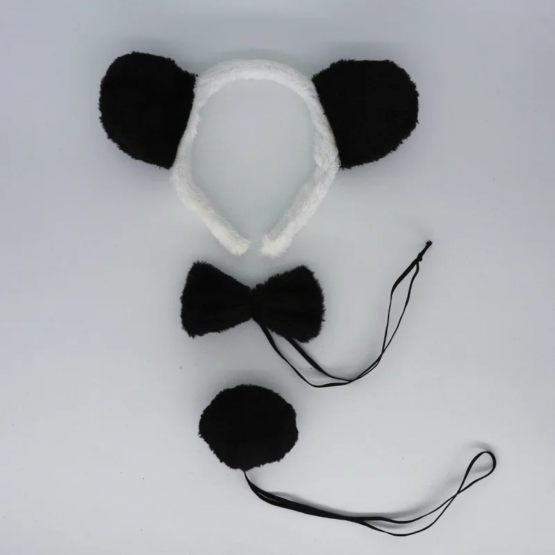 Boy Girl Animal Panda Headband Tail Bow Tie Set For Kids Adult Cosplay Props Party Costume Halloween Christmas|costume accessories|party