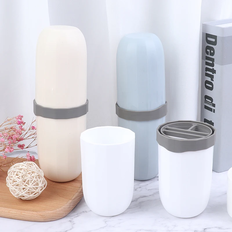 Portable Travel Washing Cup Box Organizer 4 Divider Dust-proof Sanitary Ware Toothbrush Cup Toothbrush Cover Bath Accessories